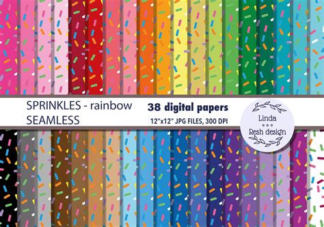 38 Sprinkles Digital Paper Pack Color Bundle Printable Cupcake