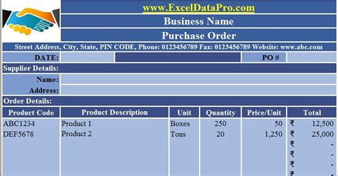 Download Purchase Order Excel Template Exceldatapro
