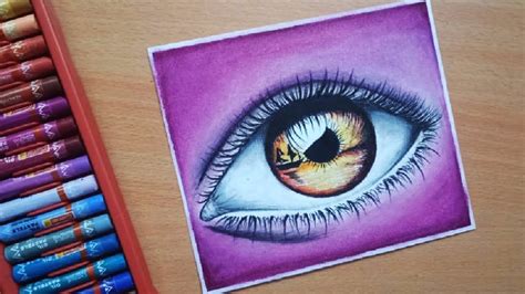 Realistic Eye Double Exposure Sunset Scenery Drawing With Oil Pastel
