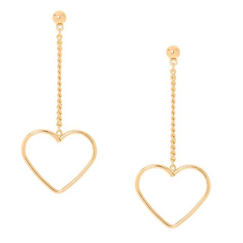 gold tone heart drop earrings claire s us