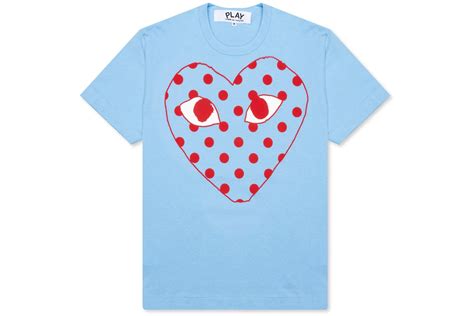 Cdg Play Pastelle Polka Dot Red Heart T Shirt Blue Gb