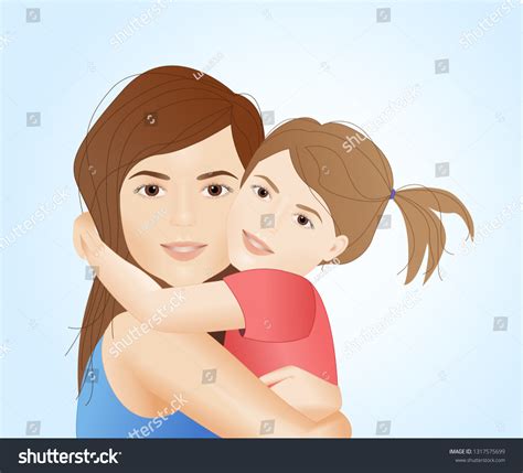 Mother Hugging Her Daughter Mothers Day Stock Vector Royalty Free 1317575699