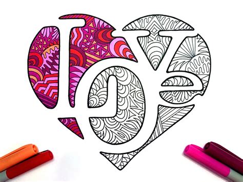 Love Heart Pdf Zentangle Coloring Page Scribble And Stitch Zentangle