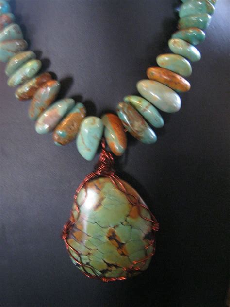 Beautiful Green With Brown Veins Turquoise Pendant Wire Wrapped