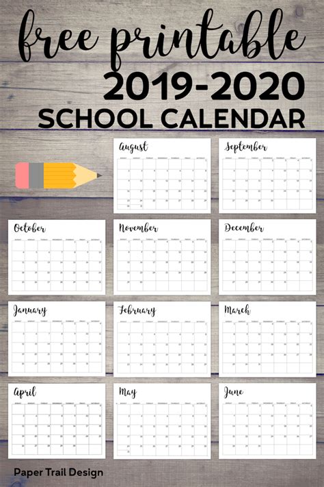 Free printable october 2020 calendar. 2019-2020 Printable School Calendar - Paper Trail Design