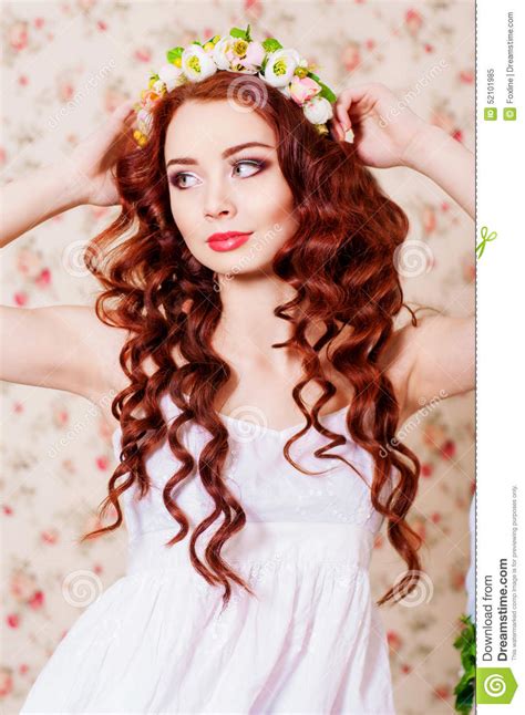 Girl With Long Hair In A Wreath Stock Image Image Of People Body