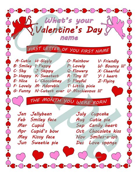 what s your valentine s day name 8 x 10 with name tags printable