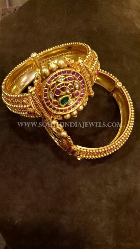 Gold Antique Kemp Kada Bangle Design South India Jewels