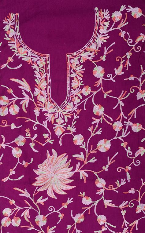 Meadow Mauve Two Piece Salwar Kameez Fabric From Kashmir With Floral