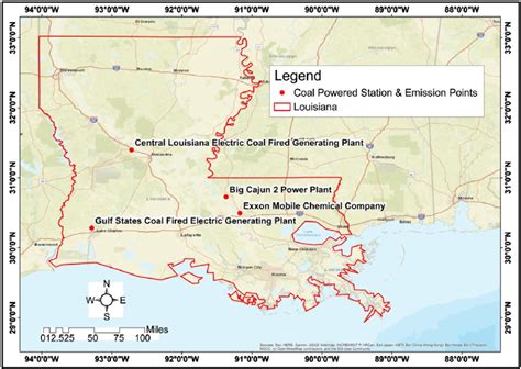 Shows The 3 Coal Powered Stations And An Emission Point In Louisiana