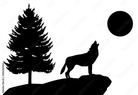 Heulender Wolf Silhouette Landschaft Tiere Wald Vector De Stock Adobe
