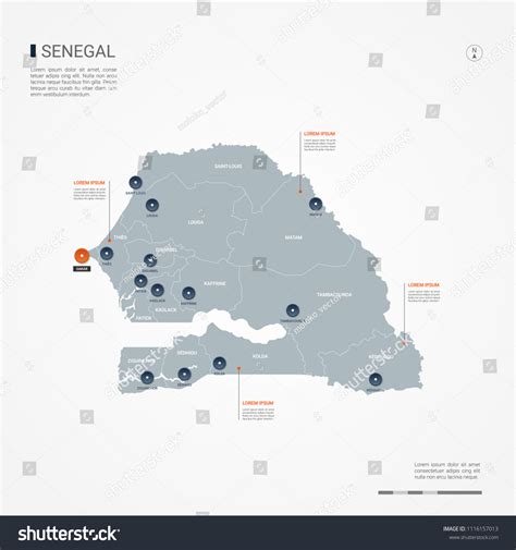 Senegal Map Borders Cities Capital Dakar Vector C S N Mi N Ph B N