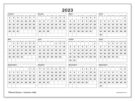 Calendrier 2023 à Imprimer “34ds” Michel Zbinden Ca