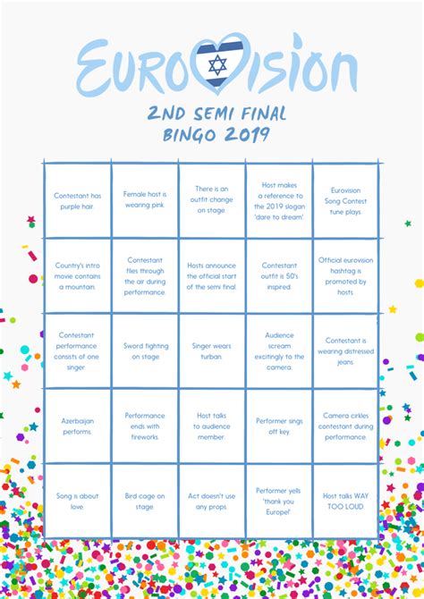 Official website of the eurovision song contest. Eurovision bingo 2019 (2nd semi final) | Team Confetti