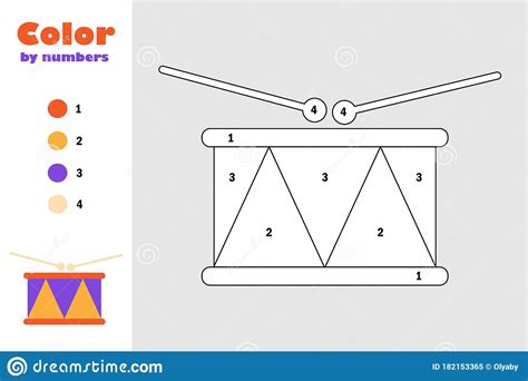 Toy Drum In Cartoon Style Color By Number Education Paper Game For