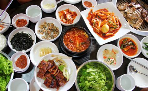 Delicious Korean Food Barbecue Banchan Cold Noodles Mixed Rice