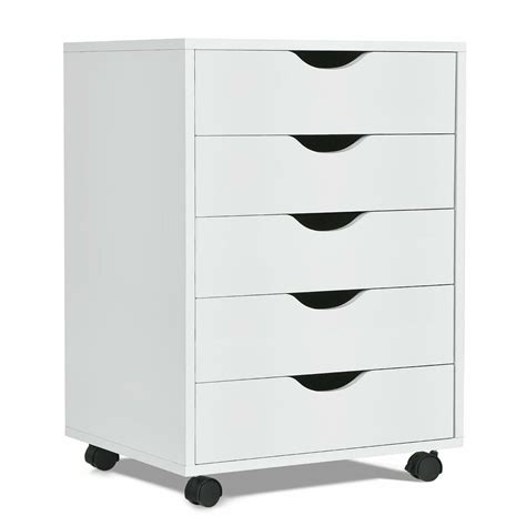 Gymax 5 Drawer Dresser Storage Cabinet Chest Wwheels For Home Office