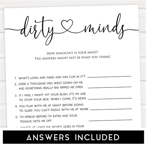 Minimalist Bachelorette Game Dirty Minds Riddle Game Etsy