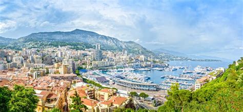 Monaco Montecarlo Principality Aerial View Cityscape Azure Coast