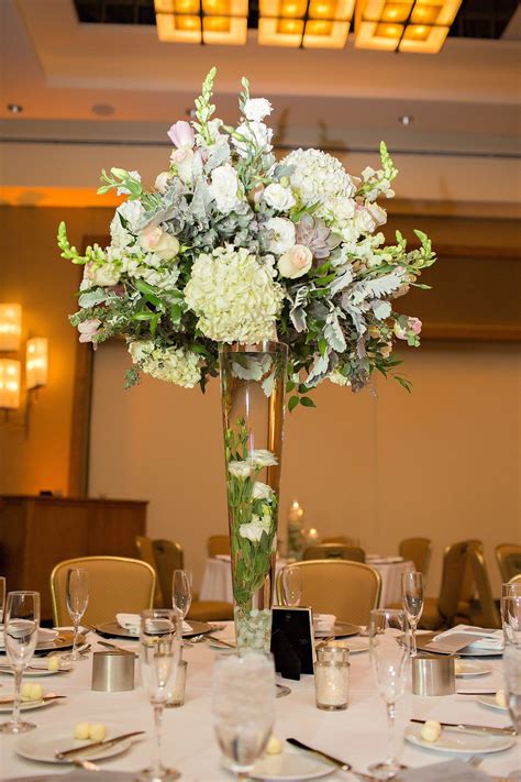 Tall Wedding Reception Centerpiece With Pastel Florals