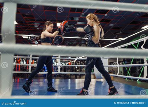Two Women Boxing On The Ring Box Workout Stock Image Image Of Club
