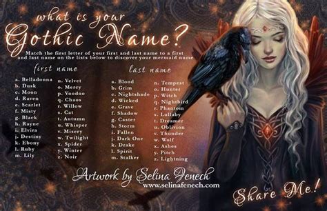 Your Gothic Name Fantasy Names Witch Names Mermaid Names