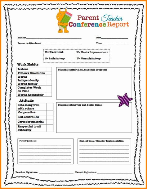 Parent Teacher Conference Form Template Free Printable Word Searches