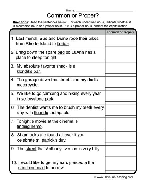 Common and proper nouns other contents: common proper nouns worksheet 1