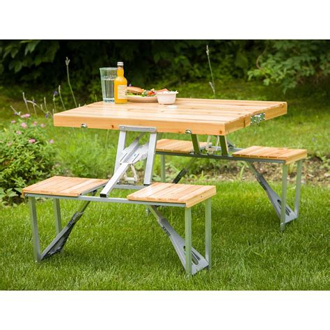 Small portable camping picnic table fold away up kitchen outdoor garden dining. Leisure Season Portable Folding Picnic Table | The Home ...