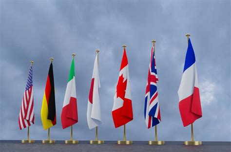 Drapeaux Du Sommet Du G7 Des Membres Du Groupe Des Sept Du G7 Et Liste
