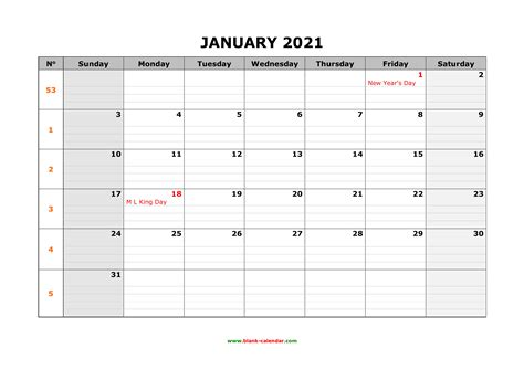 2021 Calendar Printable With Lines Free Letter Templates Gambaran