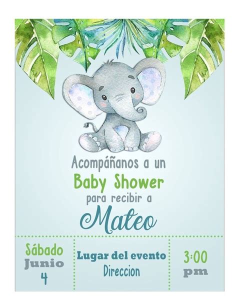 Invitaciones Digitales Baby Shower Elefante Elefantitos Niño PequeÑos