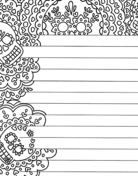 day   dead printable lined sugar skull stationery page