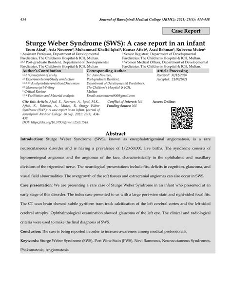 Pdf Sturge Weber Syndrome Sws A Case Report In An Infant