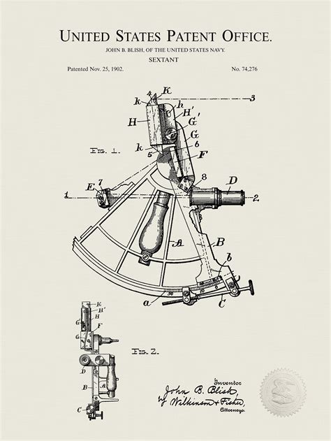 sextant print 1902 patent nautical navigation decor