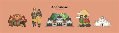 Isolated Set Aceh Illustration Hand Drawn Indonesian Cultures