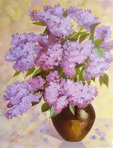 Original Oil Painting Bouquet Lilac Still Life Purple Flowers Art