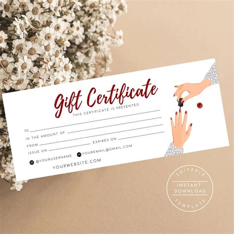 T Certificate Nail Salon Manicure T Card Editable Etsy España