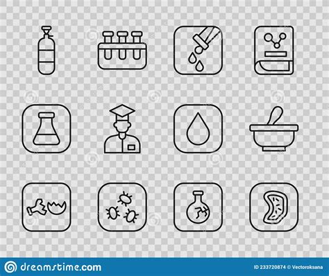 Set Line Broken Flask Bacteria Test Tube And Propane Gas Tank