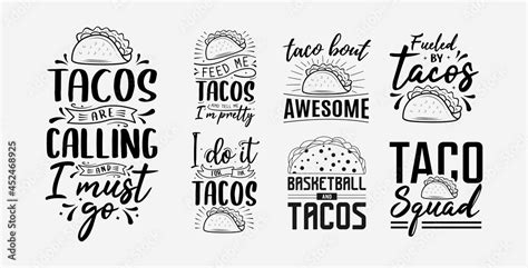 vektorová grafika „set of taco lettering with vector illustration funny hand drawn typography