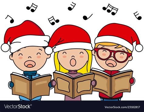 Children Singing Christmas Songs With Santa Hat Vector Image