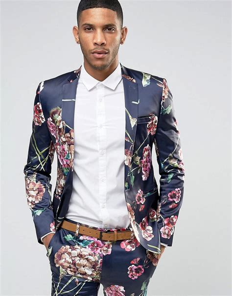 Asos Super Skinny Suit Jacket In Navy Floral Print In Blue For Men Lyst