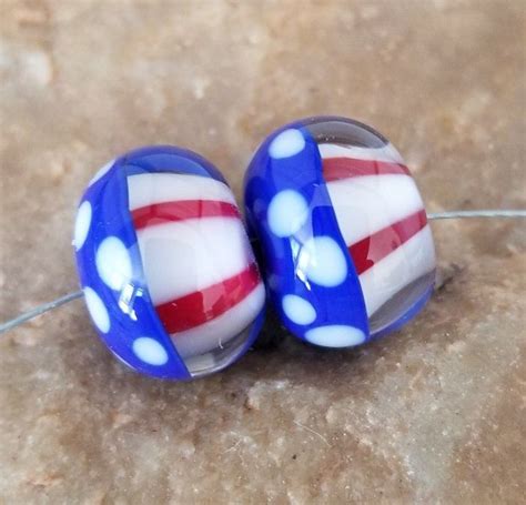 Lampwork Beads Glass Beads 4th Of July Red White And Blue Etsy