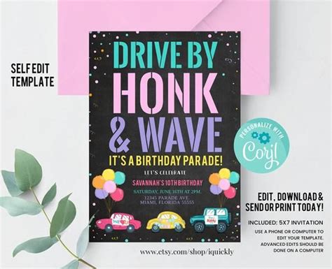 Editable Drive By Birthday Parade Invitation Drive Through Etsy
