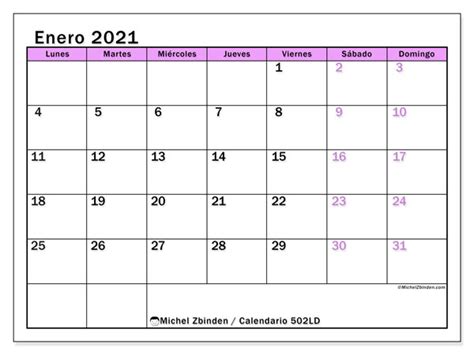Calendario “502ld” Enero De 2021 Para Imprimir Michel Zbinden Es