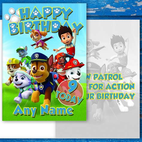 Paw Patrol Birthday Card Customise With Name And Age Large Etsy
