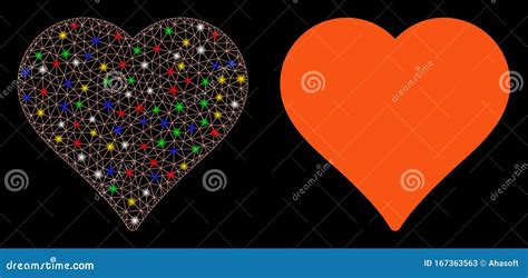 Flare Mesh Wire Frame Heart Icon With Flare Spots Stock Vector Illustration Of Abstraction