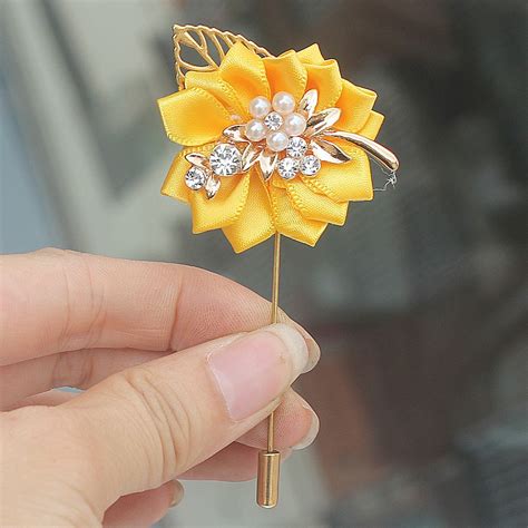 8piecelot Gold Brooch Lapel Pin Women Ribbon Flower Boutonniere