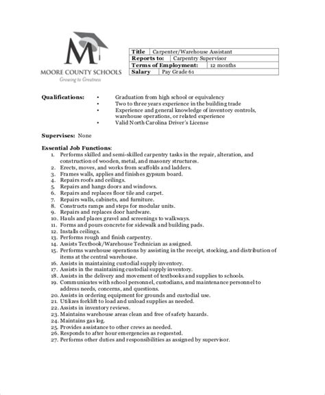 10 Carpenter Job Description Templates Pdf Doc