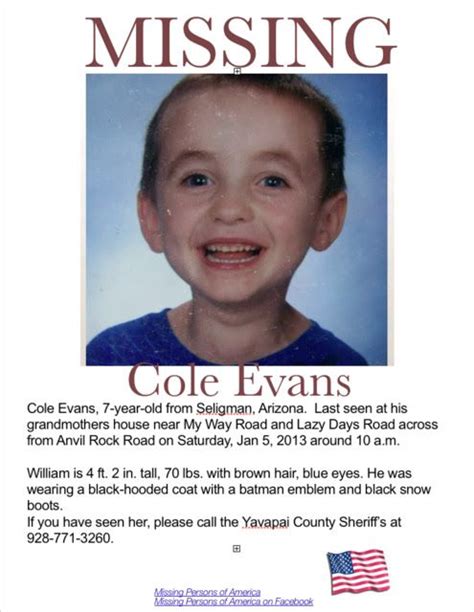 Missing Persons Of America Latest News And Information Cole Evans 7 Year Old Missing From